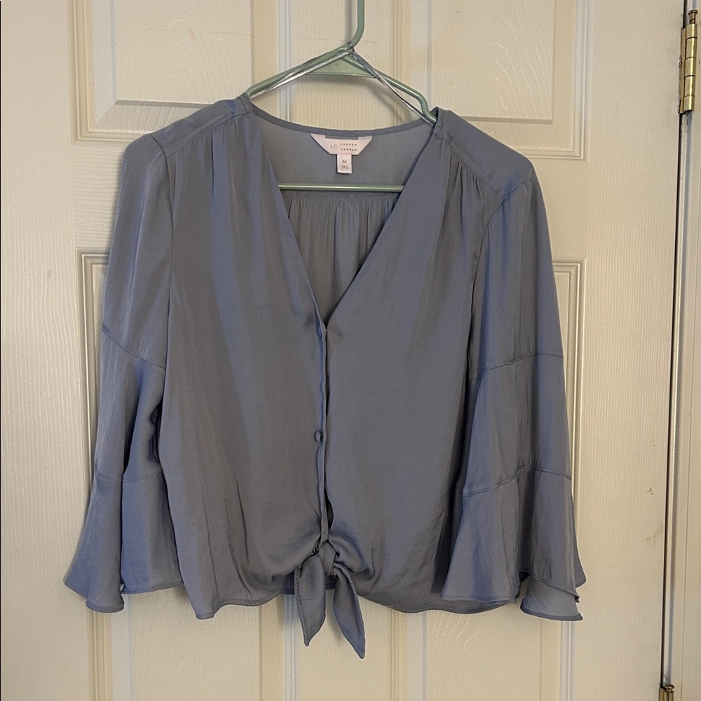 LC Lauren Conrad Blue Tie-Front Blouse